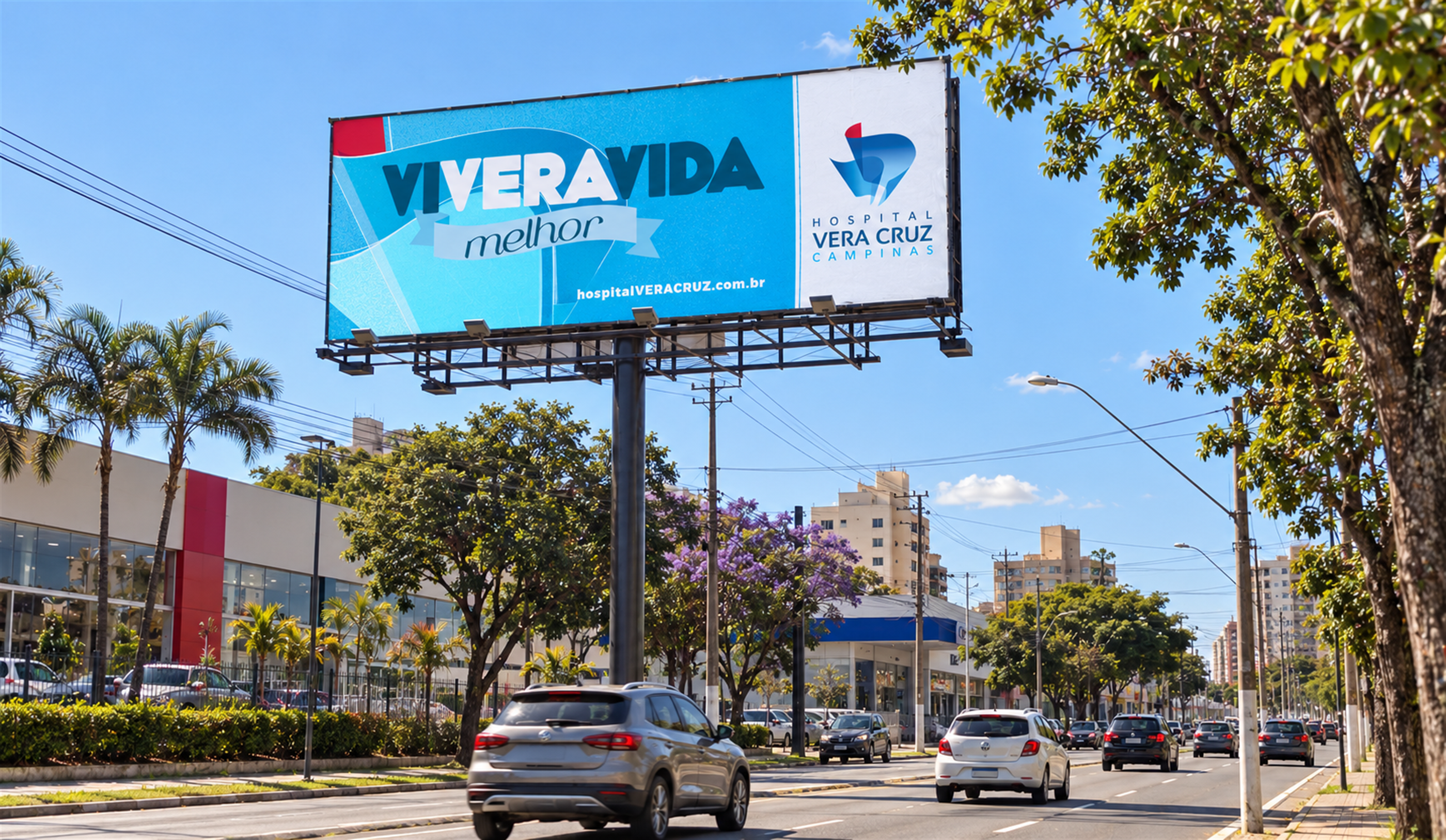 Painel urbano com lettering Viver a vida melhor